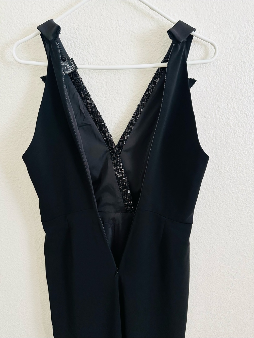 JAYGODFREY Black Tuxedo Sequin-Trim Halter Wide-Leg Jumpsuit Size 0 - Picture 5 of 10